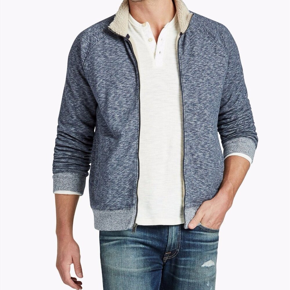Lucky Brand Knit Jacket Navy Marled Sherpa Lined Softest Knitwear Mens XXL